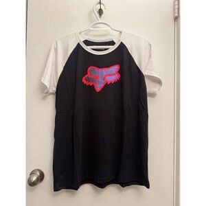 Fox Black and White Short Sleeve Tee with Red and Purple Logo